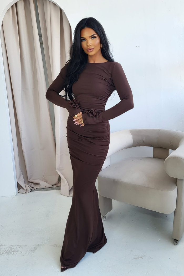 Dopasowana suknia maxi Melody czekoladowa