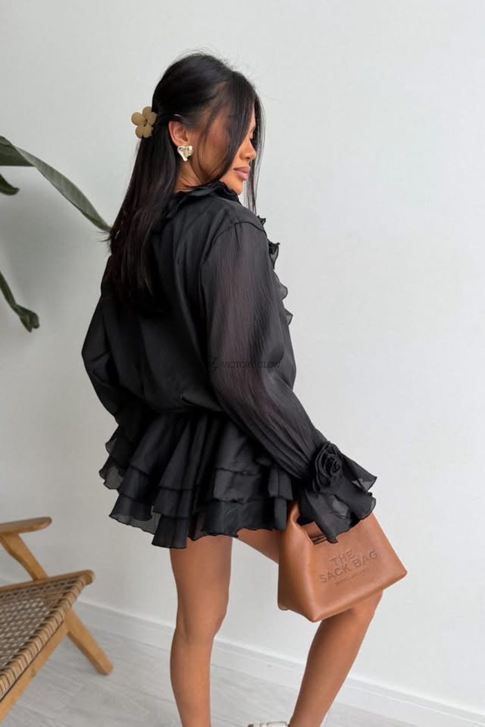 Sukienka mini z falbanami Ruffle Rose czarna