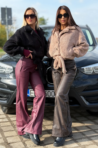 Krótkie futerko baranek Bear z kołnierzem beżowe