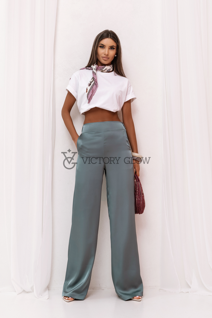 Spodnie satynowe Diva turkusowe