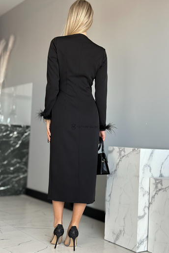 Kopertowa sukienka midi z piórkami Nicol czarna