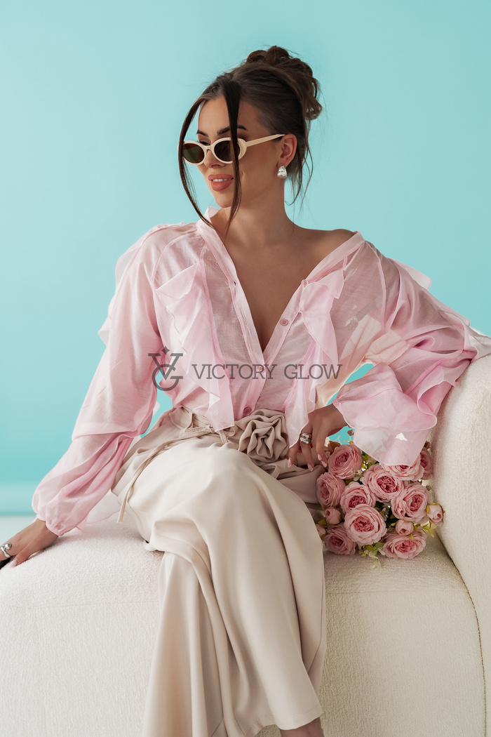 Koszula oversize z falbanami Ella różowa