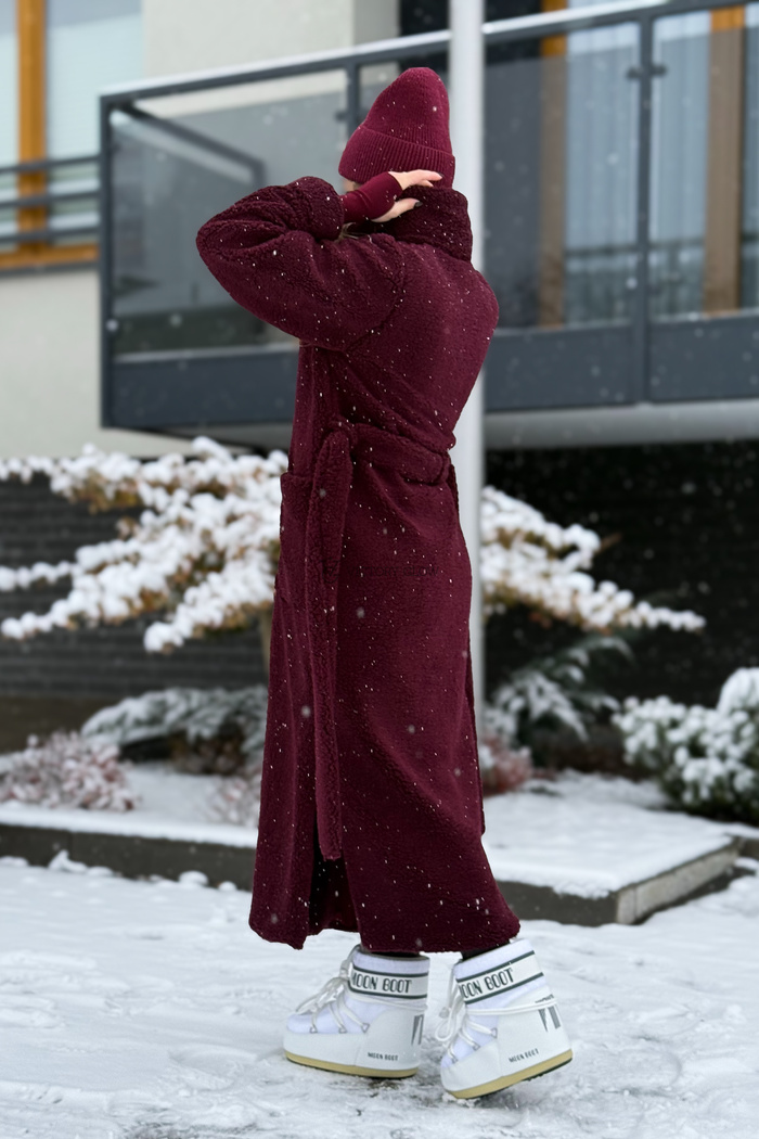 Długie futerko baranek Bear bordowe