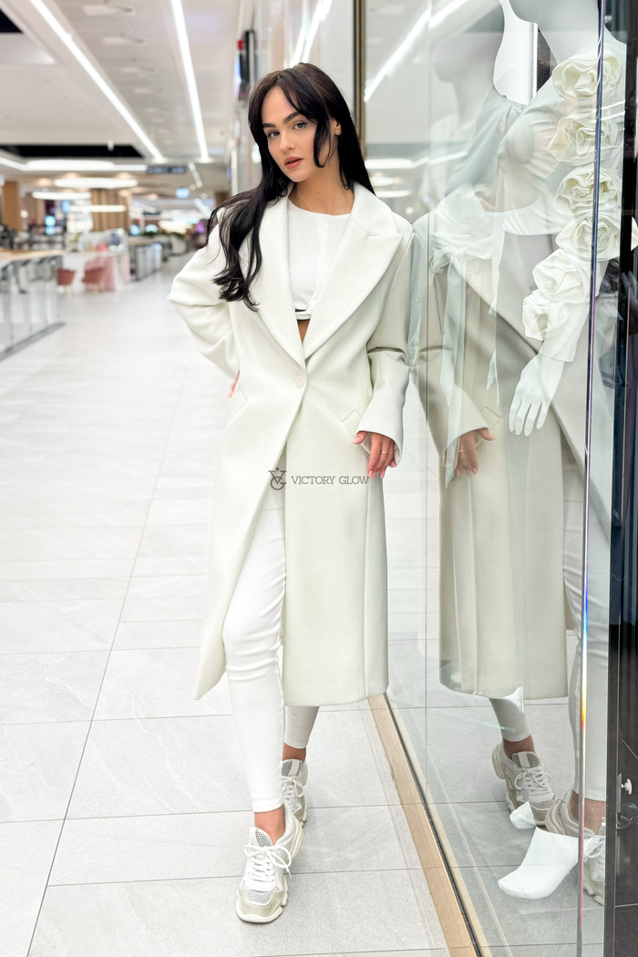 Klasyczny długi płaszcz wiosenny Grace  śmietankowy