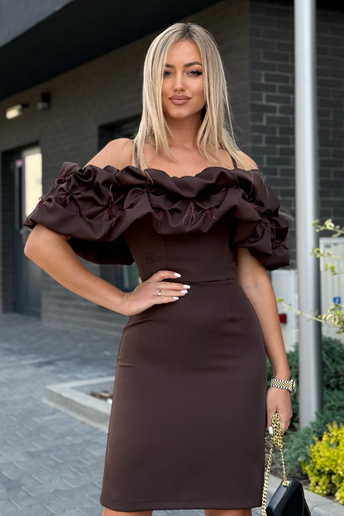 Sukienka koktajlowa Bella midi hiszpanka czekoladowa