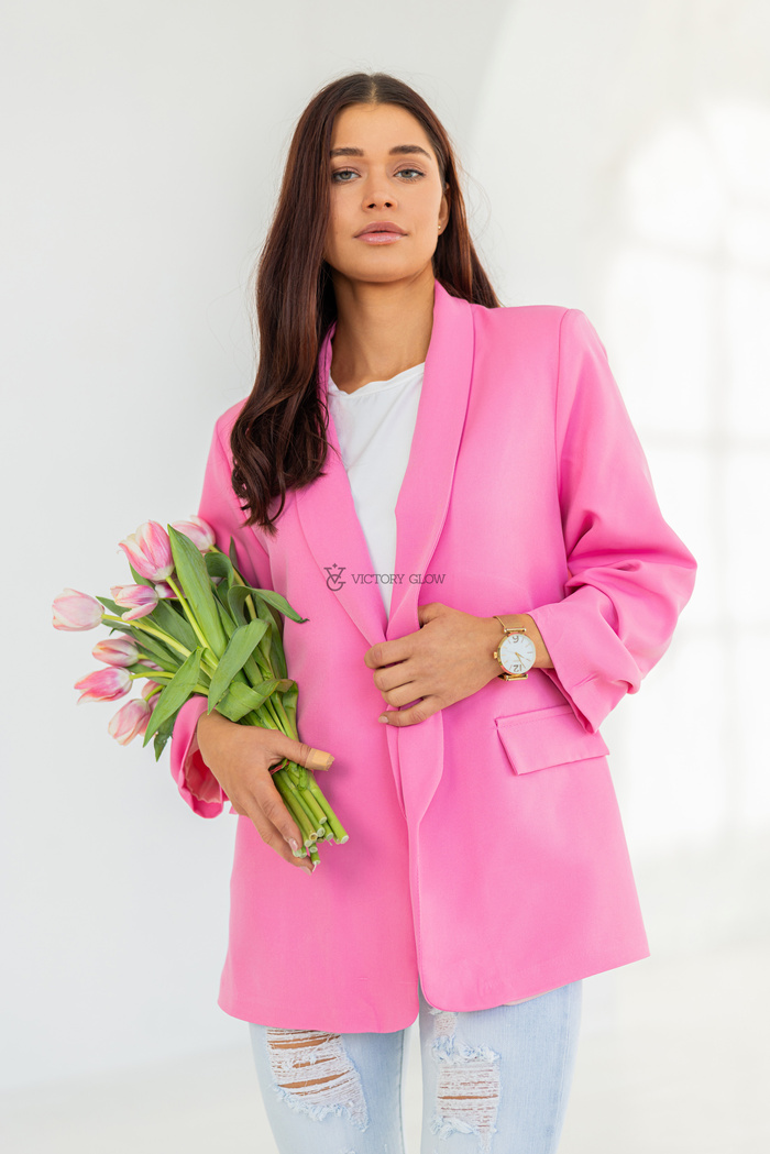 Marynarka bez zapięcia Lilly marszczone rękawy różowa