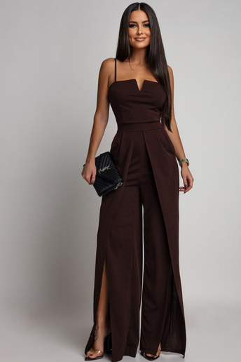 Elegancki kombinezon na ramiączkach Pati czekoladowy