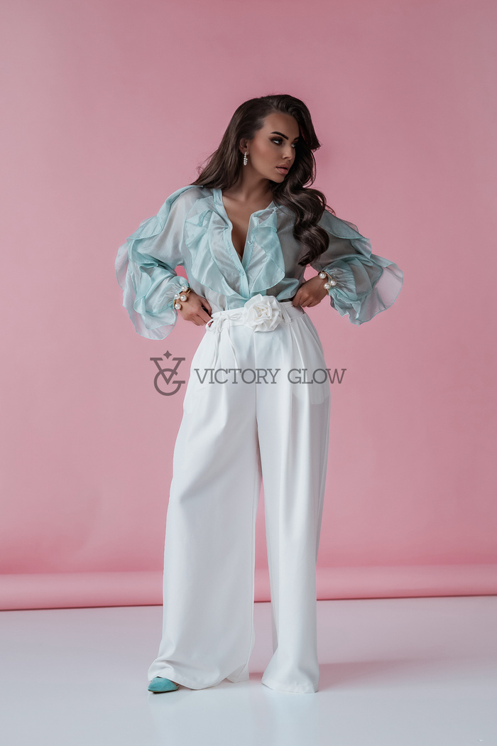 Koszula oversize z falbanami Ella miętowa