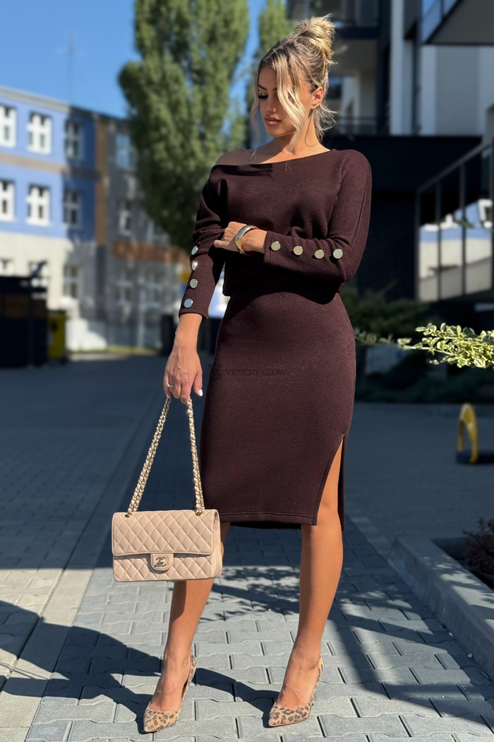 Komplet dzianinowy Mary bluzka i spódnica czekoladowy