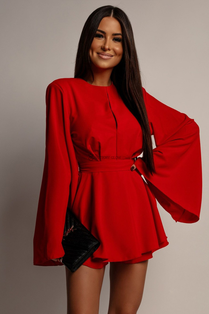 Kombinezon krótki szerokie rękawy Joanna czerwony