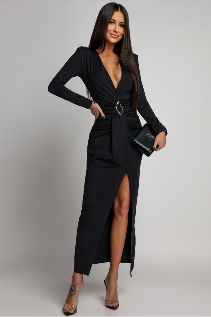 Prążkowana sukienka z klamrą Baby czarna