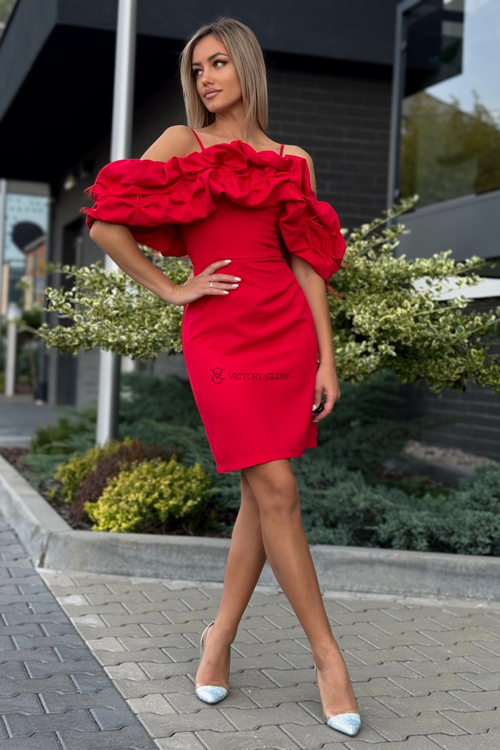 Sukienka koktajlowa Bella midi hiszpanka czerwona