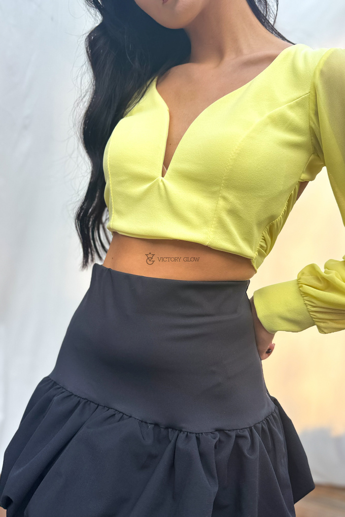 Krótka bluzka Zoe szyfonowy rękaw odkryte plecy żółta