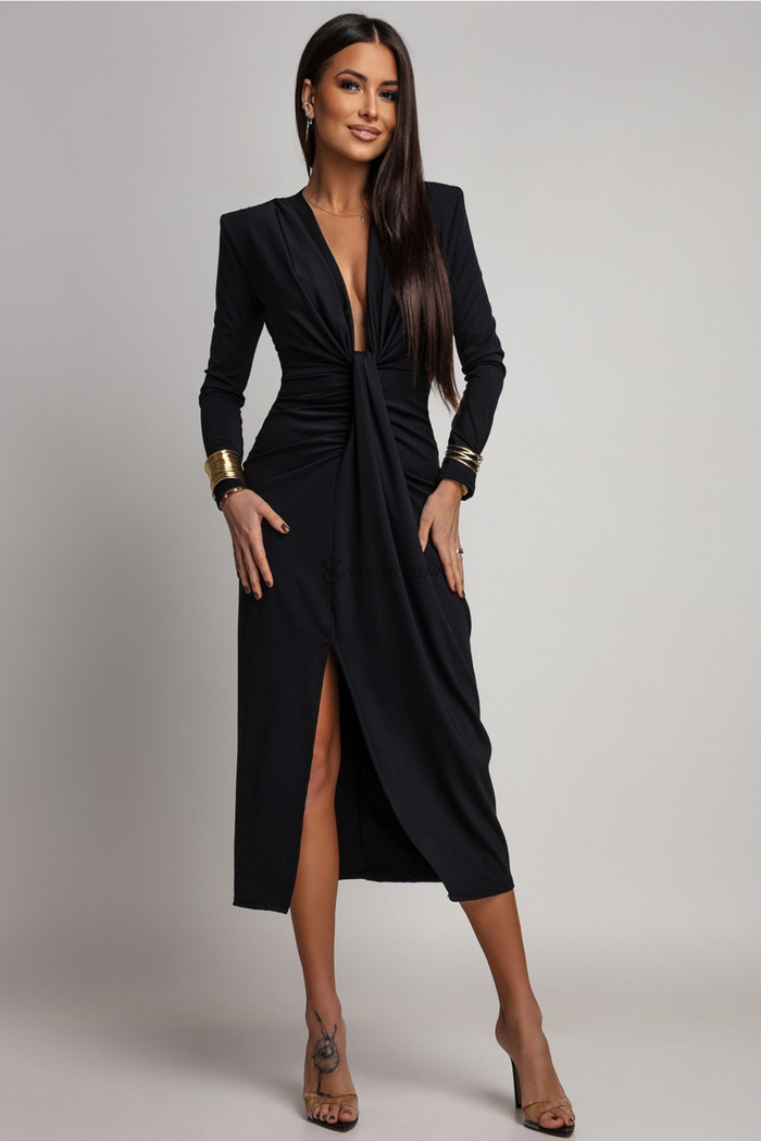 Sukienka w prążek z drapowaniem Bree czarna