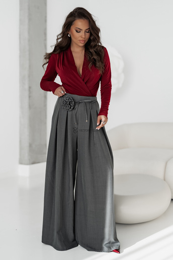 Szerokie spodnie z różą Mila szare