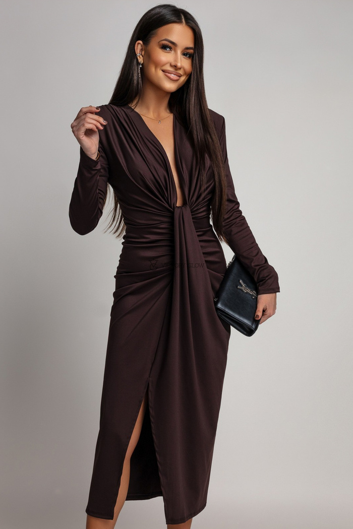 Sukienka w prążek z drapowaniem Bree czekoladowa