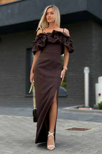 Suknia Bella maxi hiszpanka czekoladowa