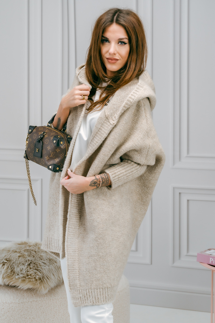 Kardigan Julia oversize z kapturem beżowy