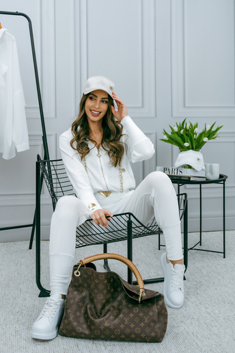 Śmietanowy welurowy dres La Monne 