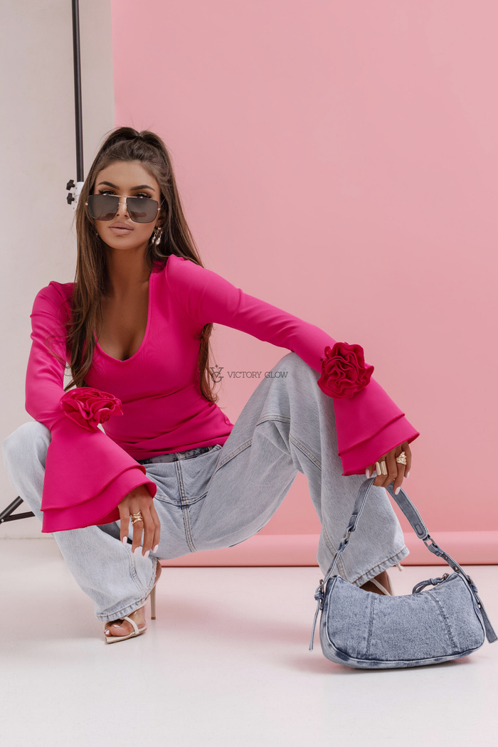 Dopasowana bluzka z różą Miss Rosse fuksja