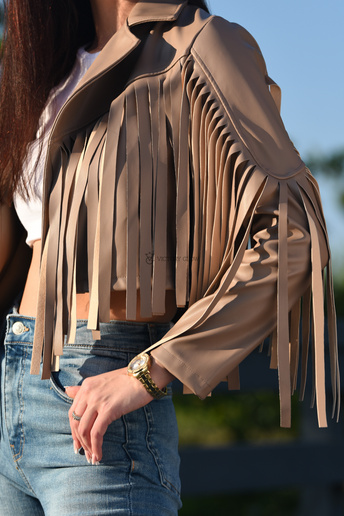 Ramoneska eko skóra z frędzlami Cassy beżowa