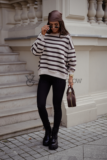 Luźna bluza w paski Strel beżowo-brązowa