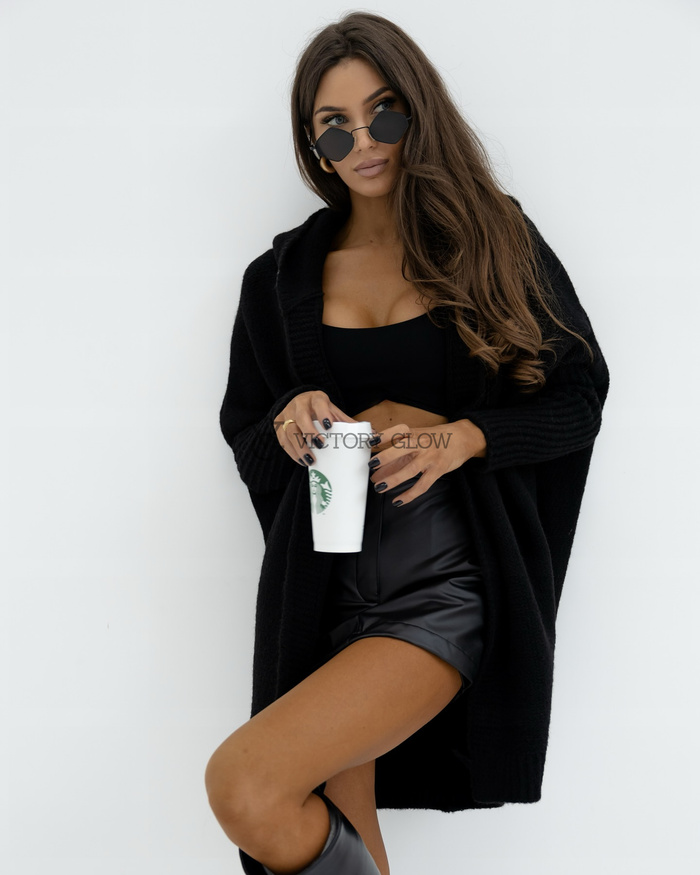 Kardigan Julia oversize z kapturem czarny