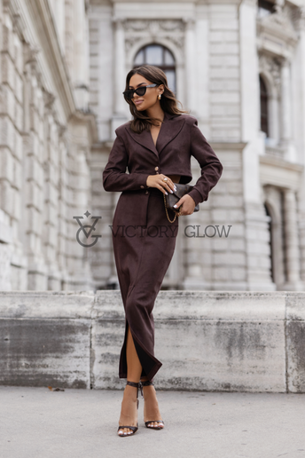 Komplet  marynarka i spódnica Warris czekoladowy