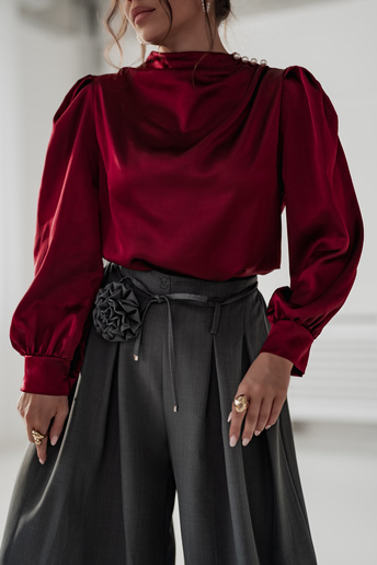 Satynowa bluzka z perełkami Qunii bordowa