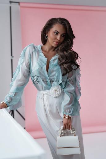 Koszula oversize z falbanami Ella miętowa