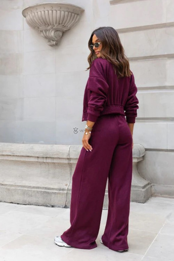 Komplet dresowy z miękkiej dzianiny spodnie i bluza Meggi bordo