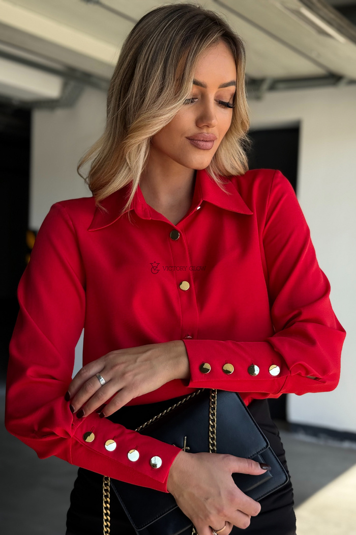 Elegancka koszula z wysokim mankietem Corrie czerwona