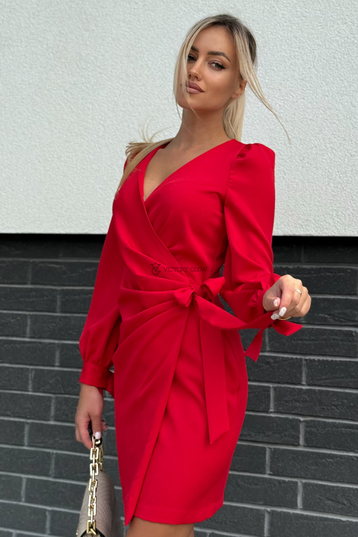 Elegancka sukienka kopertowa Melania czerwona