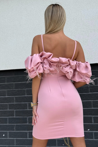 Sukienka koktajlowa Bella midi hiszpanka pudrowy róż