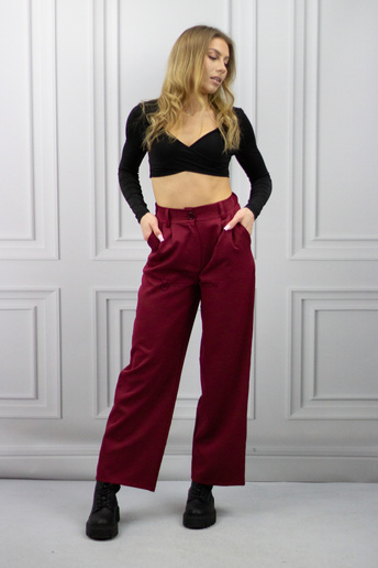 Eleganckie spodnie wide leg Grainne bordowe