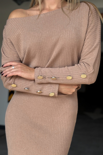 Komplet dzianinowy Mary bluzka i spódnica beżowy