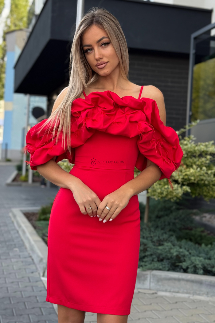 Sukienka koktajlowa Bella midi hiszpanka czerwona