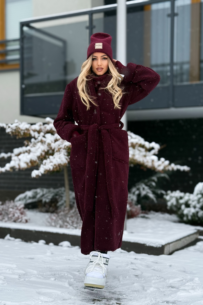 Długie futerko baranek Bear bordowe