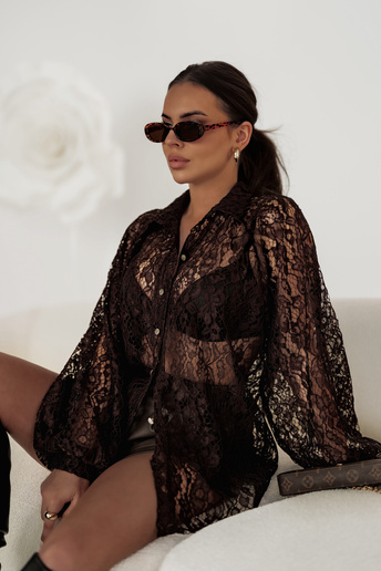 Koronkowa koszula oversize Diana czekoladowa
