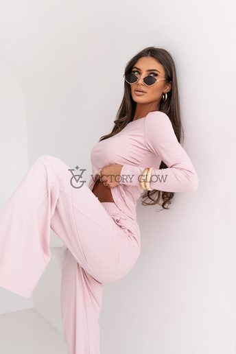 Komplet SHIRA bluzka z długim rękawem jasny róż
