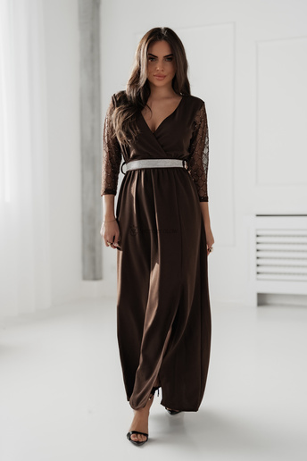 Wieczorowa sukienka maxi Dalia czekoladowa