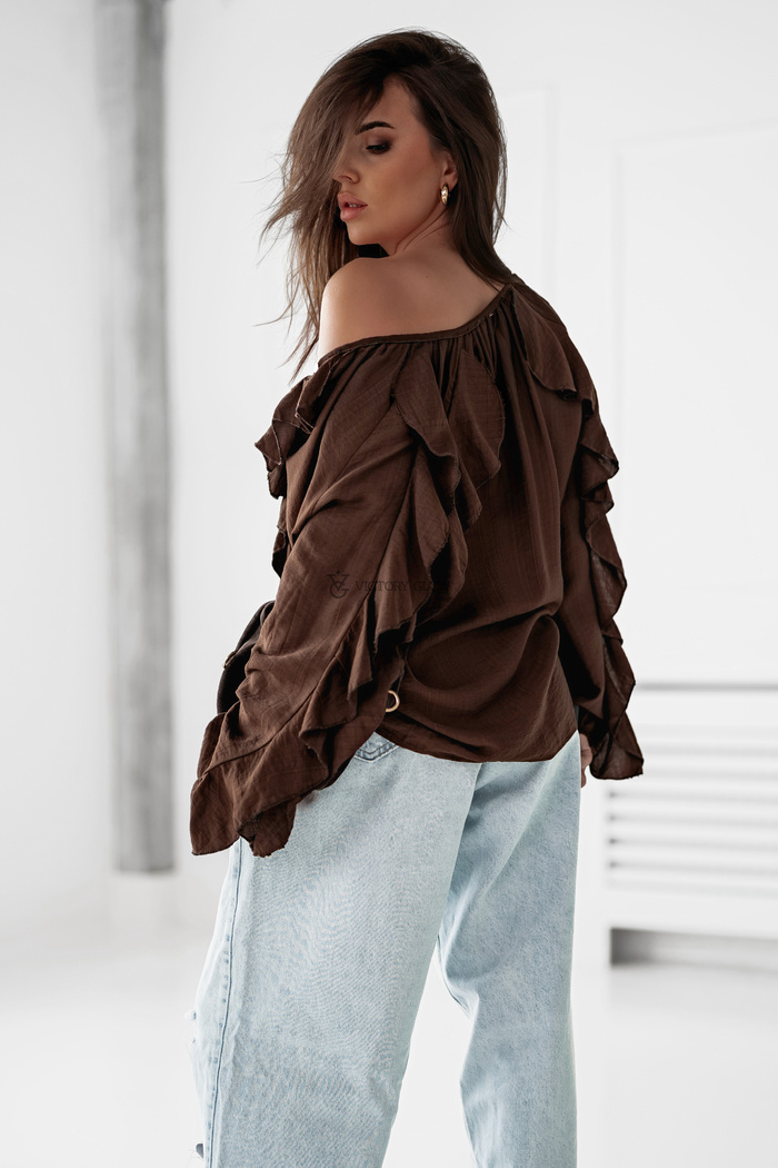 Koszula oversize z falbanami Ella czekoladowa