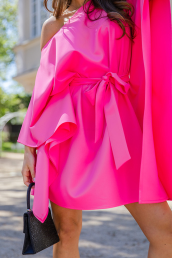 Elegancka sukienka kimono oversize  neonowy róż 