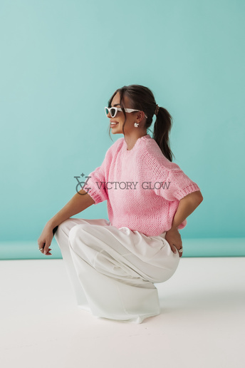 Szerokie spodnie z różą Mila białe