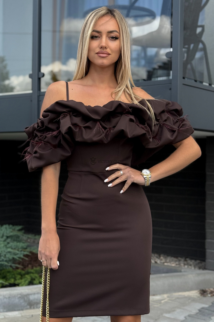 Sukienka koktajlowa Bella midi hiszpanka czekoladowa