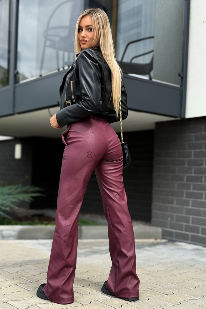 Spodnie z wysokim stanem eko skóra Surya bordowe