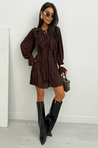 Sukienka z falbanami Romance Frill brązowa