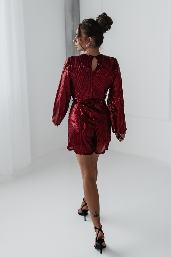 Cekinowy kombinezon kopertowy Big Stars bordowy