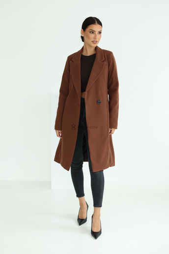 Elegancki płaszcz z paskiem Klara brązowy