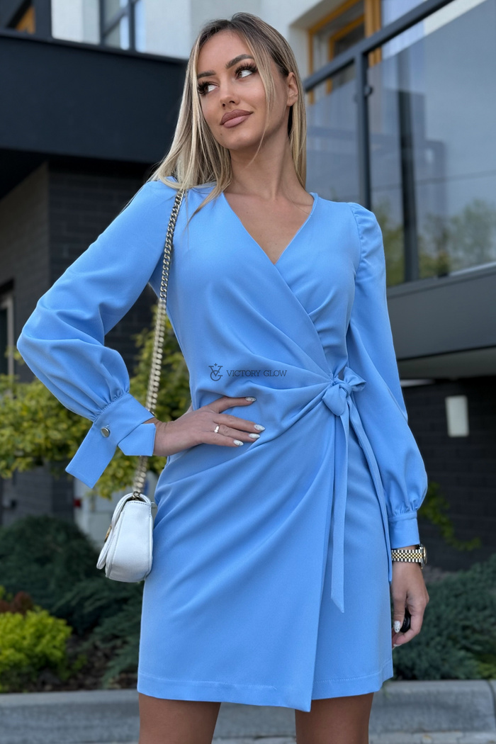 Elegancka sukienka kopertowa Melania niebieska